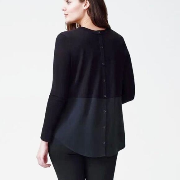 Universal Standard Mixed Media Back Button Top Sz Large (22-24) Wool Blend Black - Picture 1 of 7